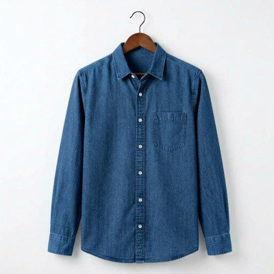 Dark Blue  Singel Pocket Denim Shirt