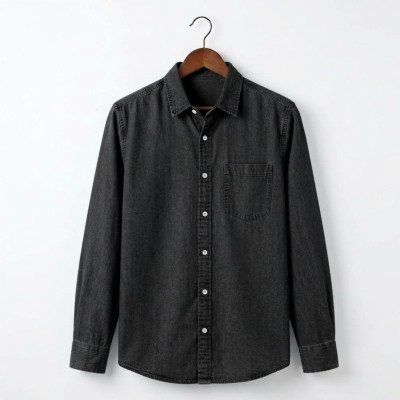 Jet Black Singel Pocket Denim Shirt