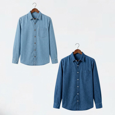 Dark Blue & Light Blue Singel Pocket Denim Shirt