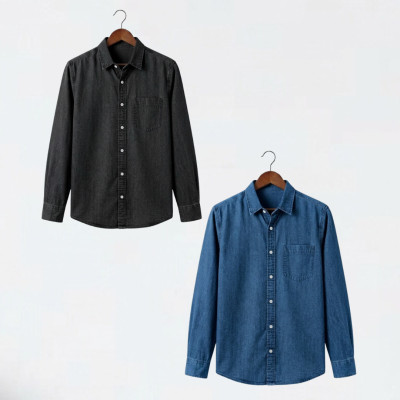 Jet Black & Dark Blue Singel Pocket Denim Shirt