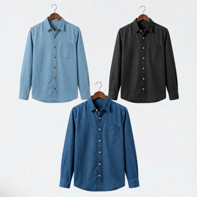 Light Blue & Jet Black & Dark Blue Singel Pocket Denim Shirt
